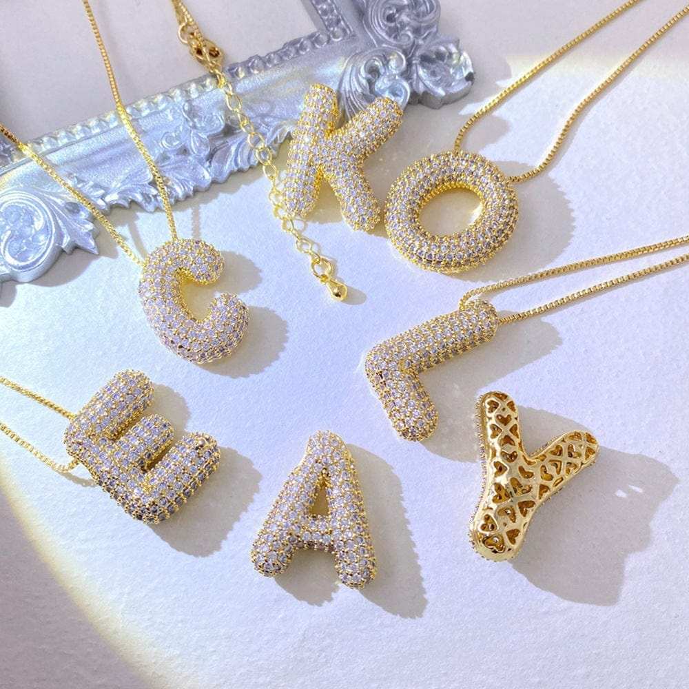 Gold-Plated Inlaid Zircon Letter Necklace - Trendsi - Flyclothing LLC