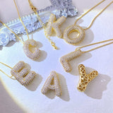Gold-Plated Inlaid Zircon Letter Necklace - Trendsi - Flyclothing LLC