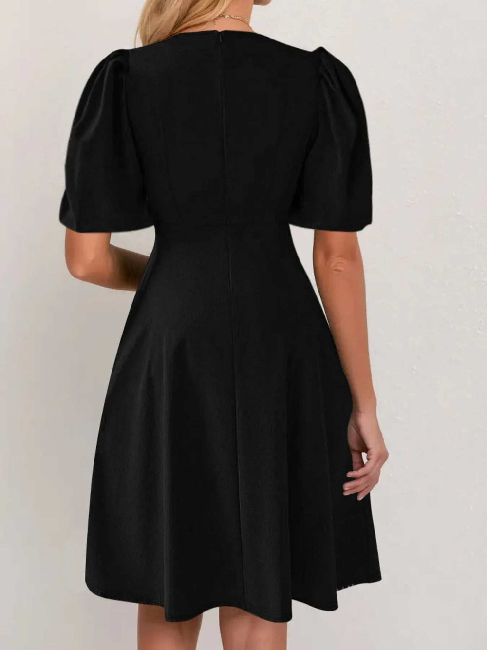 Round Neck Puff Sleeve A-Line Dress - Trendsi - Flyclothing LLC