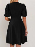 Round Neck Puff Sleeve A-Line Dress - Trendsi - Flyclothing LLC