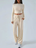Devine Round Neck Long Sleeve Top and Pants Set - Trendsi - Flyclothing LLC