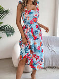 Smocked Floral Tie Shoulder Midi Dress - Trendsi - Flyclothing LLC