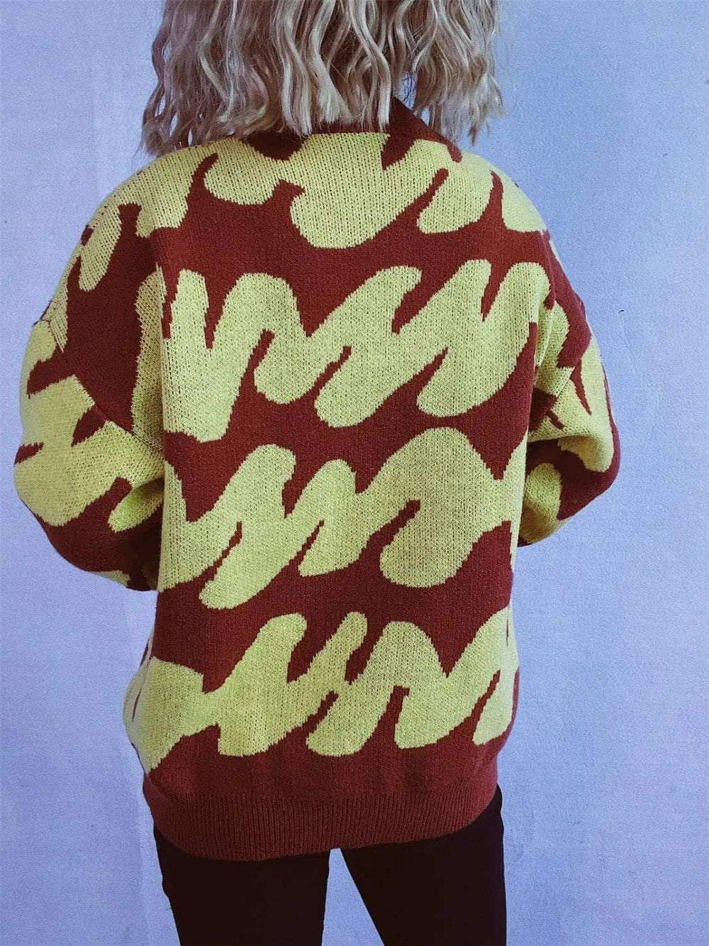 Contrast Round Neck Long Sleeve Sweater - Trendsi - Flyclothing LLC