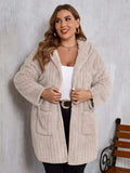 Plus Size Open Front Long Sleeve Hooded Fuzzy Jacket - Trendsi - Flyclothing LLC