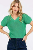 Mittoshop V-Neck Short Sleeve Crop Sweater - Trendsi - Flyclothing LLC