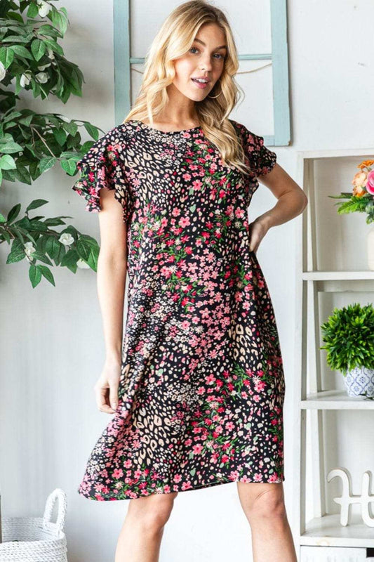 Heimish Full Size Printed Ruffled Short Sleeve Dress with Pockets - Trendsi - Flyclothing LLC