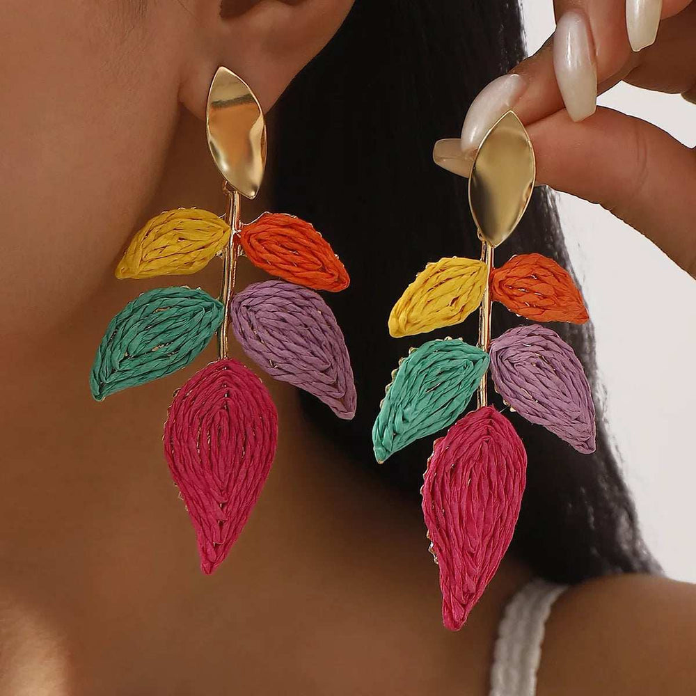 Rattan Woven Leaf Dangle Earrings - Trendsi - Flyclothing LLC