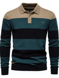 Men's Striped Long Sleeve Knit Polo - Trendsi - Flyclothing LLC