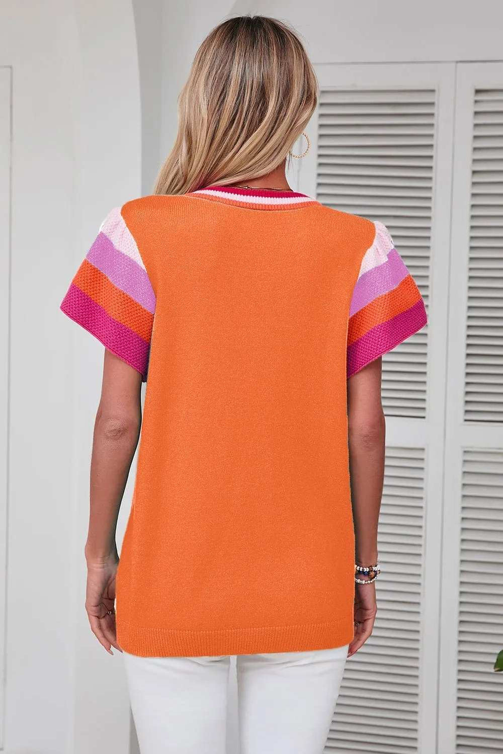 Color Block Round Neck Knit Top - Trendsi - Flyclothing LLC