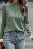 Lace Detail Round Neck Long Sleeve T-Shirt - Trendsi - Flyclothing LLC