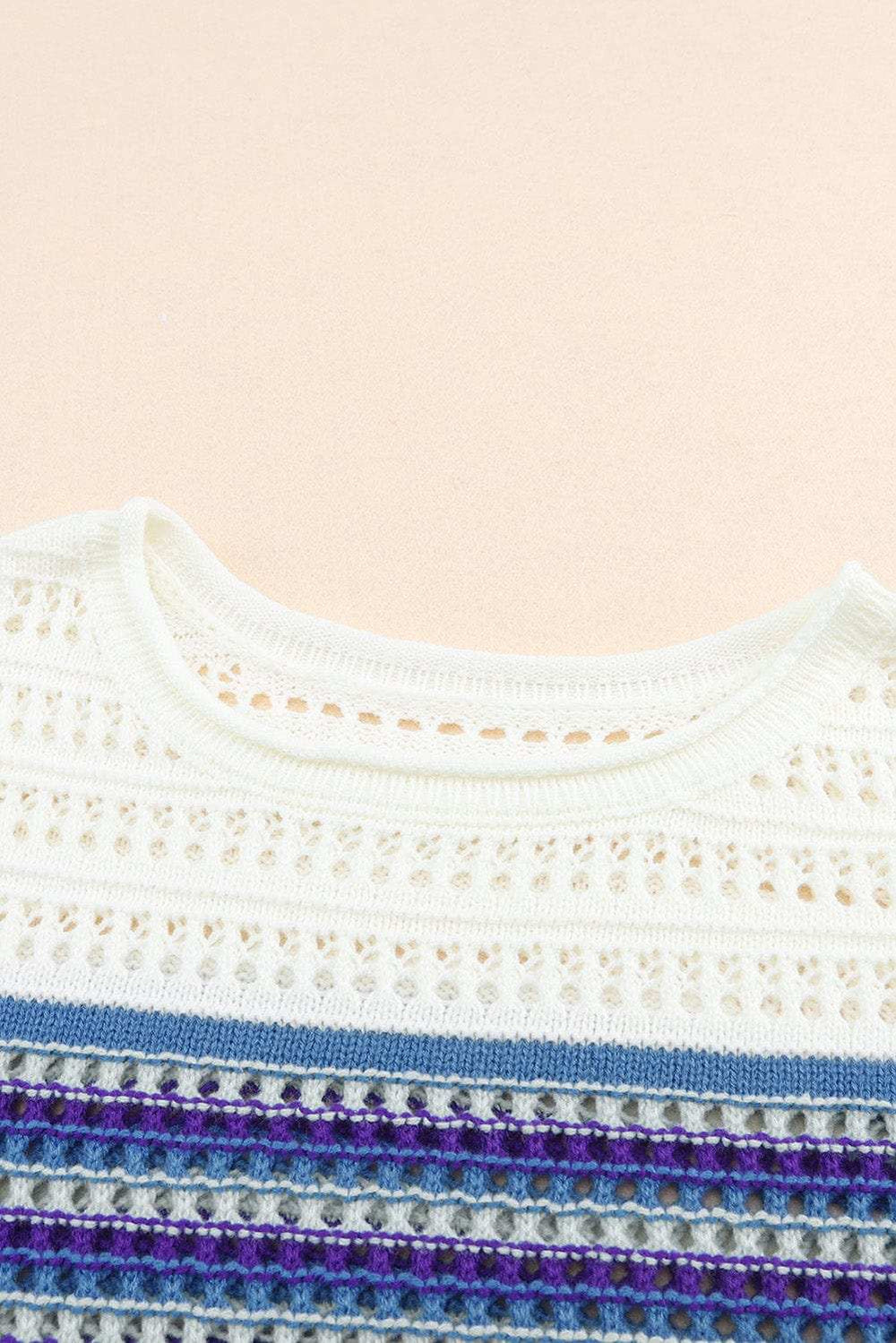 Leopard Striped Round Neck Crochet Knit Top - Trendsi - Flyclothing LLC