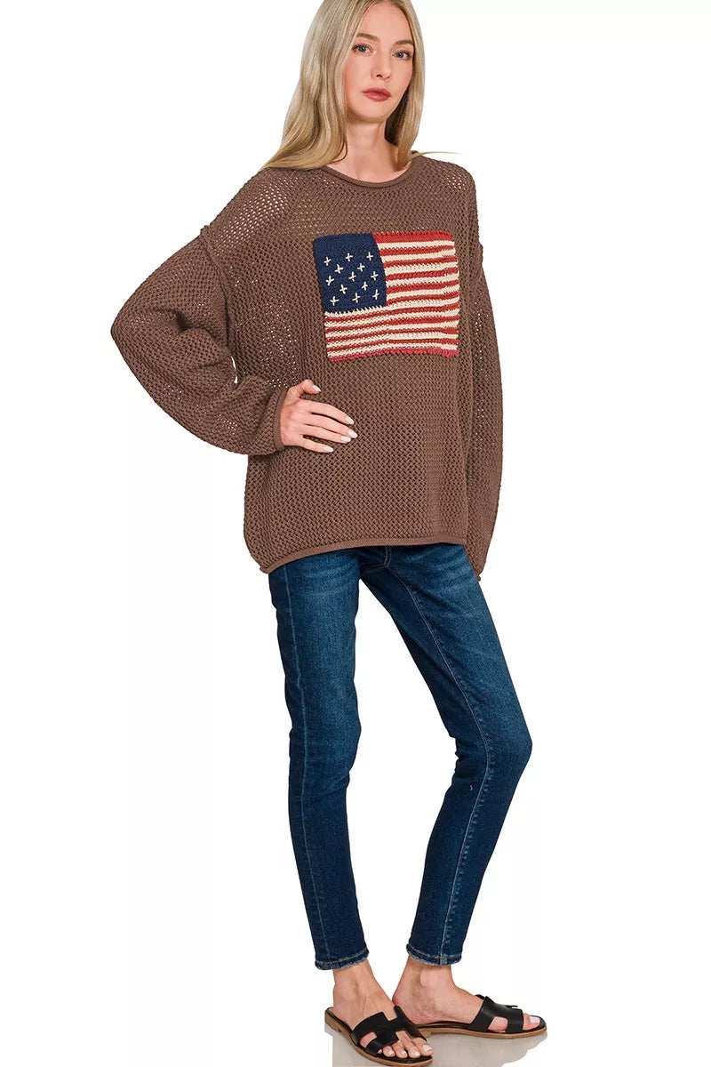 Zenana American Flag Crew Neck Sweater - Trendsi - Flyclothing LLC