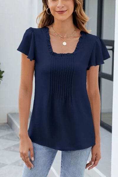 Frill Square Neck Flutter Sleeve Blouse - Trendsi - Flyclothing LLC