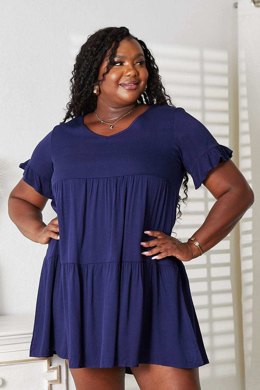Mandy V-Neck Flounce Sleeve Tiered Dress - Trendsi - Flyclothing LLC