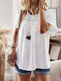 Lace Detail Round Neck Short Sleeve Blouse - Trendsi - Flyclothing LLC