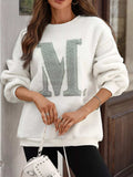 Letter Round Neck Fleece Sweatshirt - Trendsi - Flyclothing LLC