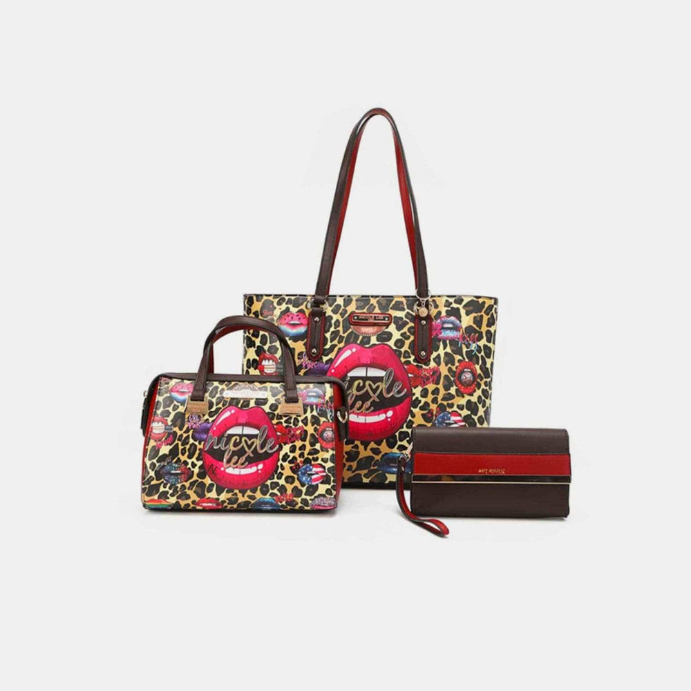 Nicole Lee USA 3-Piece Wild Lips Print Handbag Set - Trendsi - Flyclothing LLC