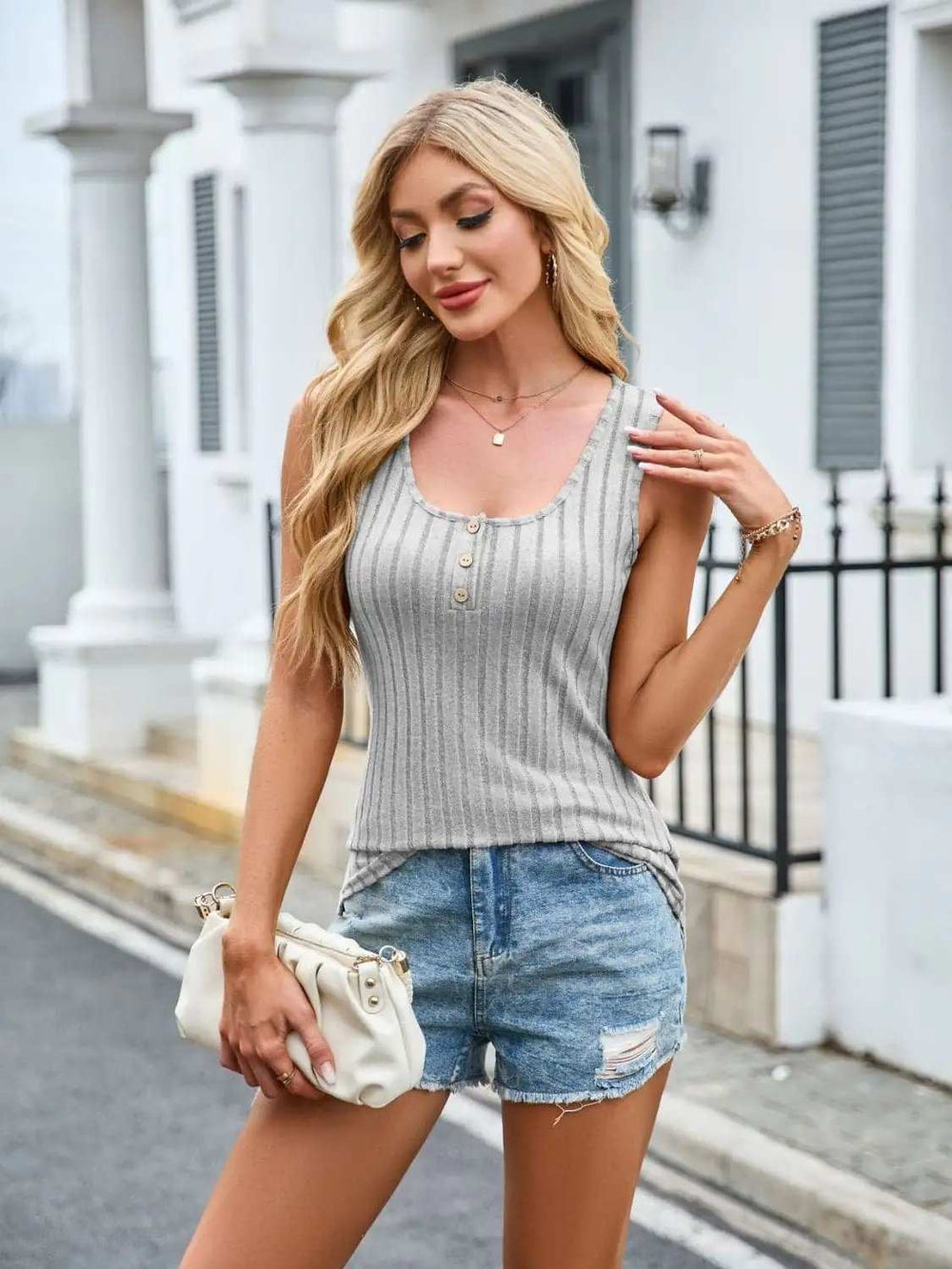 Scoop Neck Wide Strap Tank - Trendsi - Flyclothing LLC