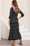 Slit Striped Round Neck Midi Dress - Trendsi - Flyclothing LLC