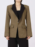 Contrast Lapel Collar Long Sleeve Blazer - Trendsi - Flyclothing LLC