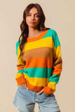 SO ME Multi Color Stripe Sweater with Ribbed Detail - Trendsi - Flyclothing LLC