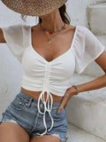Drawstring Short Sleeve Crop Top - Trendsi - Flyclothing LLC