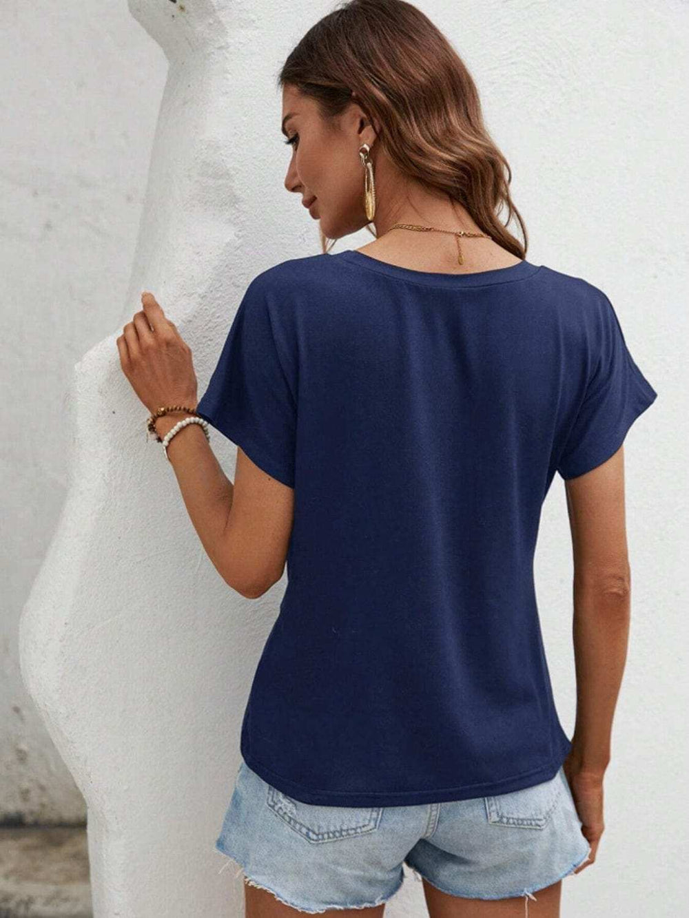 Asymmetric Hem Round Neck T-Shirt - Trendsi - Flyclothing LLC