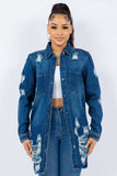 American Bazi Distressed Button Up Long Sleeve Denim Jacket - Trendsi - Flyclothing LLC