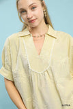 Umgee Striped Embroidered Blouse with Scallop Trim - Trendsi - Flyclothing LLC