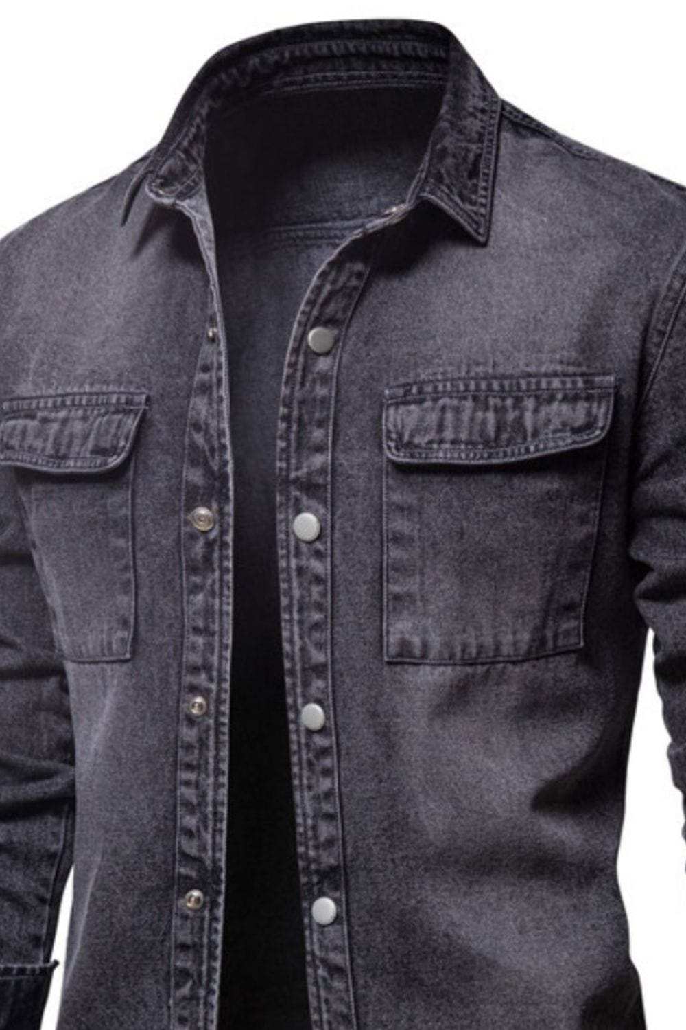 Men's Button Down Chest Pocket Denim Jacket - Trendsi - Flyclothing LLC