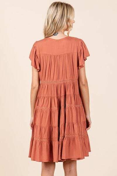 Mittoshop Lace Detail Ruffled Button Down Tiered Dress - Trendsi - Flyclothing LLC
