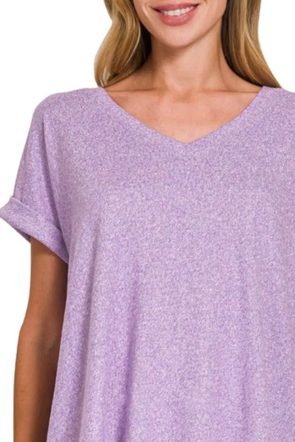 Zenana Soft Melange Hacci V-neck Tee - Trendsi - Flyclothing LLC
