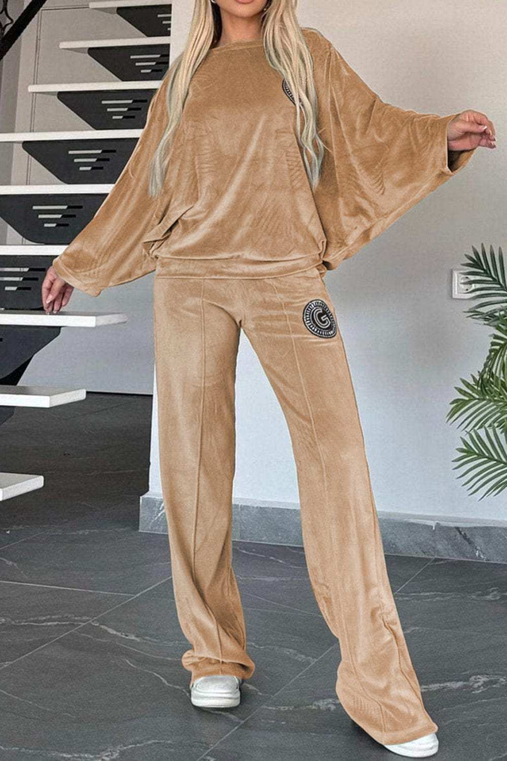 Full Size Boat Neck Long Sleeve Top and Pants Set - Trendsi - Flyclothing LLC