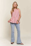 ADORA Contrast Striped Frill Round Neck Sleeveless Top - Trendsi - Flyclothing LLC