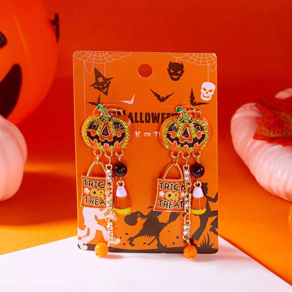 Halloween Rhinestone Pumpkin Drop Earrings - Trendsi - Flyclothing LLC