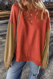 Contrast Round Neck Long Sleeve Sweatshirt - Trendsi - Flyclothing LLC