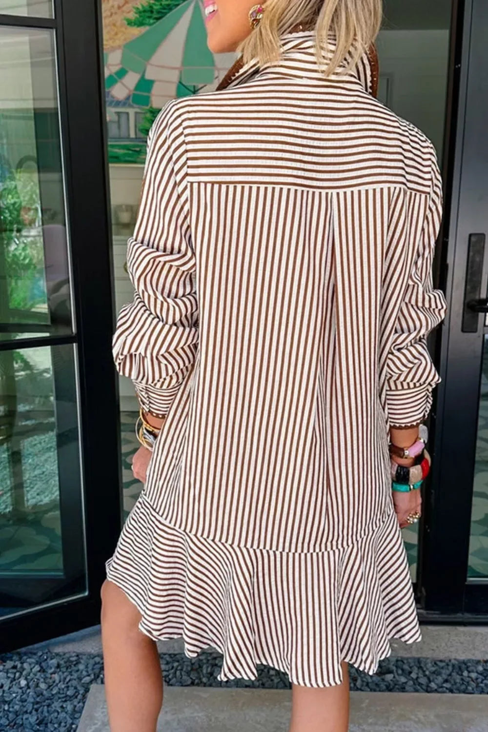 Striped Ruffle Hem Shirt Dress - Trendsi - Flyclothing LLC