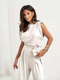 Slit Ruched Top and Wide Leg Pants Set - Trendsi - Flyclothing LLC