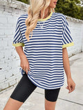 Lovelet Striped Round Neck Half Sleeve T-Shirt - Trendsi - Flyclothing LLC