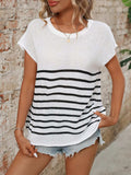 Striped Round Neck Short Sleeve Knit Top - Trendsi - Flyclothing LLC