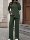 Ribbed Turtleneck Dropped Shoulder Top and Pants Sweater Set - Trendsi - Flyclothing LLC