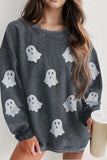 Glitter Ghost Round Neck Long Sleeve Sweatshirt - Trendsi - Flyclothing LLC