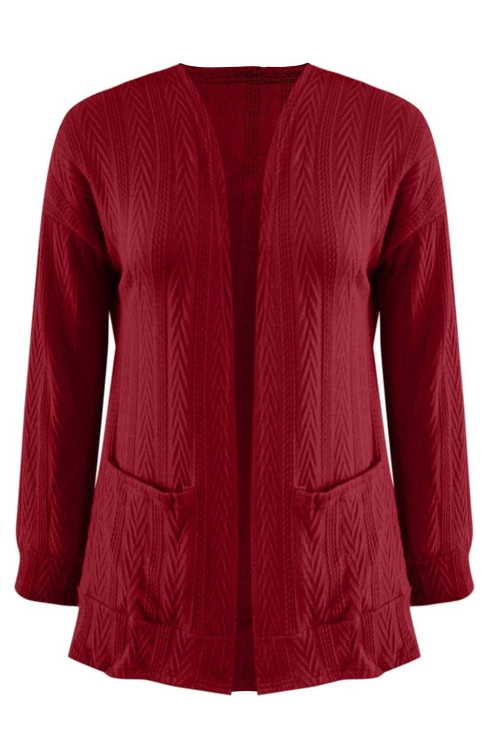 Full Size Textured Open Front Long Sleeve Cardigan - Trendsi - Flyclothing LLC