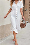 Button Down Short Sleeve Midi Shirt Dress - Trendsi - Flyclothing LLC