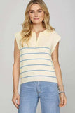 She + Sky Full Size Ribbed Hem Striped Half Zip Sweater Vest Plus Size - Trendsi - Flyclothing LLC