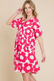 BOMBOM Flower Print Ruched Dress - Trendsi - Flyclothing LLC