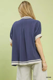 Umgee Linen Button Front Top with Contrast Piping - Trendsi - Flyclothing LLC