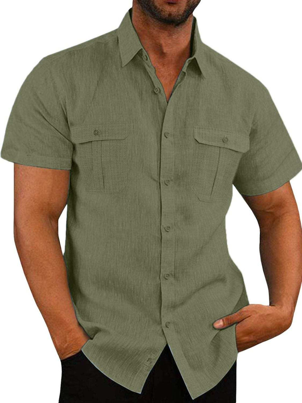 Men's Plus Size Collared Neck Short Sleeve Shirt - Trendsi - Flyclothing LLC