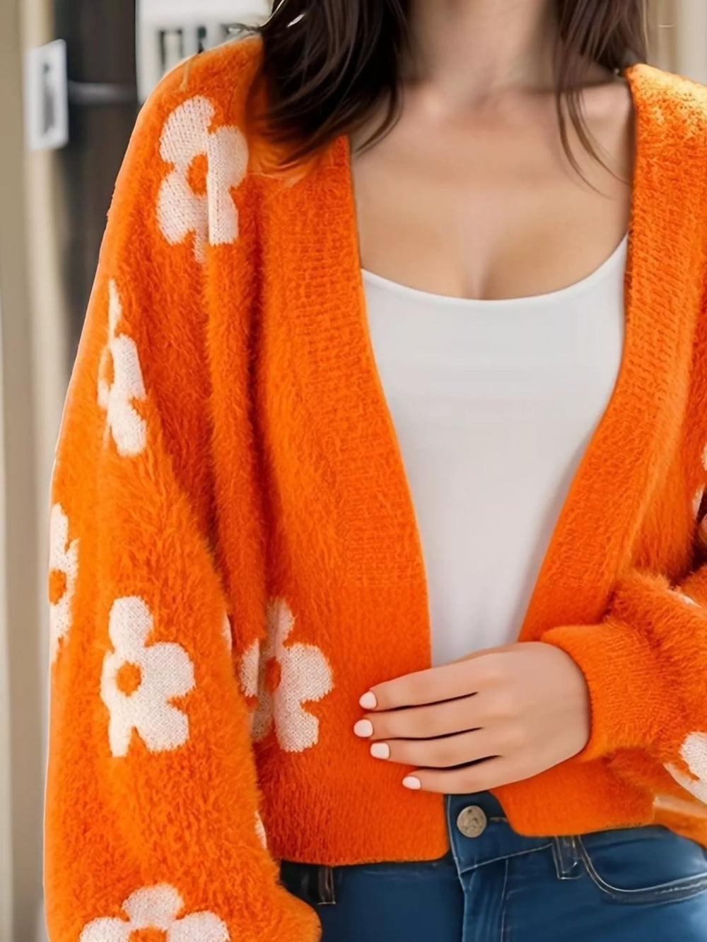 Floral Open Front Cardigan - Trendsi - Flyclothing LLC