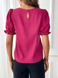 Round Neck Flounce Sleeve Blouse - Trendsi - Flyclothing LLC